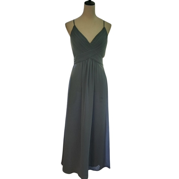 Mori Lee Dresses & Skirts - Morilee Slate Pleated Maxi Bridesmaid Dress with Pockets – Size 8